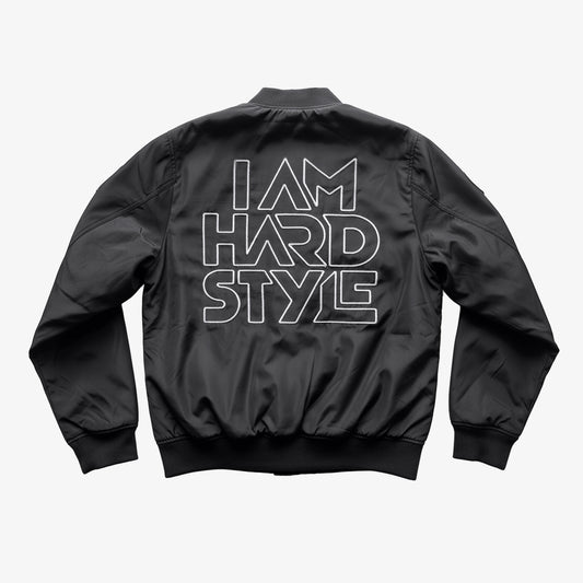 Black I AM HARDSTYLE bomber jacket with large embroidered back logo