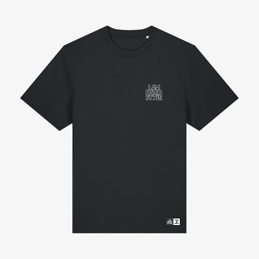 Black IAH X Legacy shirt with small chest logo, front