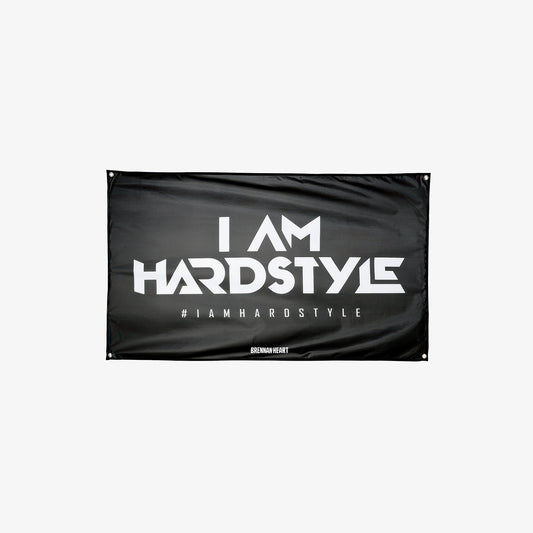 Black I AM HARDSTYLE flag with white logo and #IAMHARDSTYLE