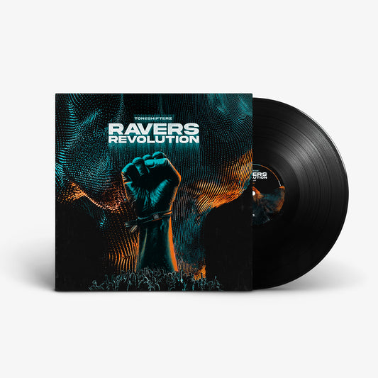 Toneshifterz Ravers Revolution album sleeve with black vinyl record