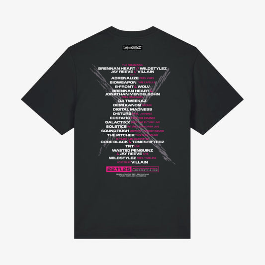 Black Eternal 2025 lineup T-shirt with artist list, back