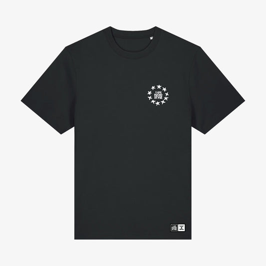 Black IAH X Unity shirt with chest logo, front